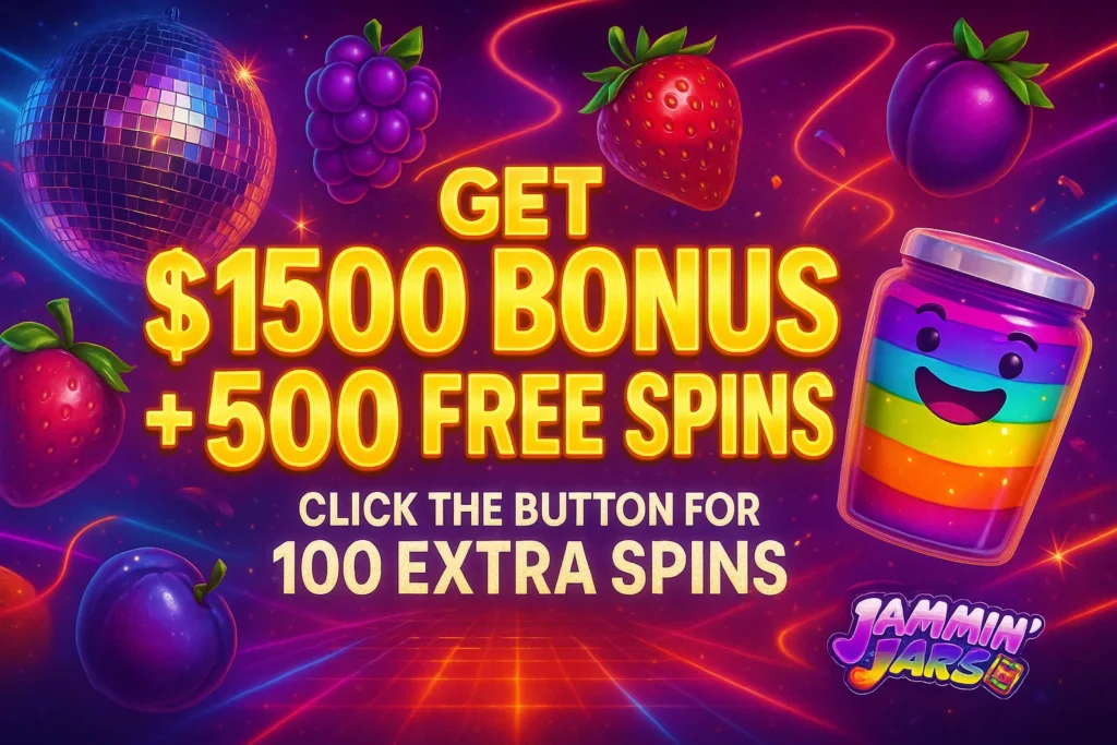 A promotional banner for Jammin' Jars showing a bonus offer.